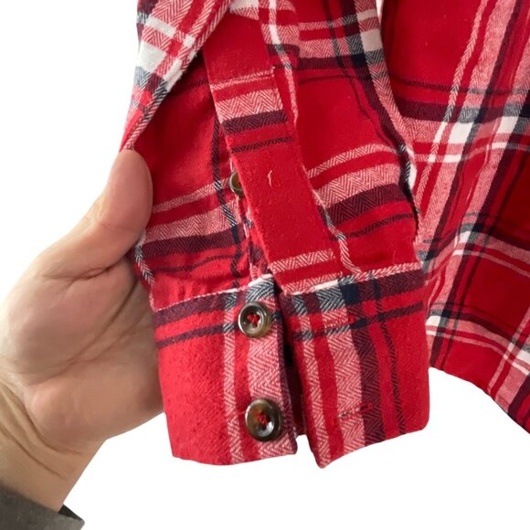 Pink Lily Plaid Button-Up Flannel Shirt Red White Pockets L Western Rodeo Casual - Picture 8 of 8